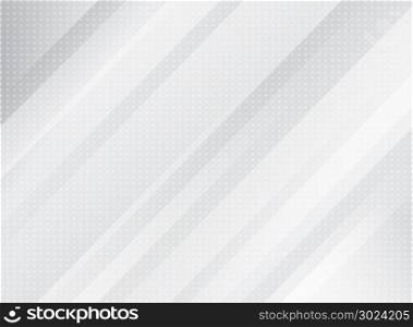 Abstract technology light grey color and striped rectangle oblique overlay white gradients on dots pattern background. Vector illustration