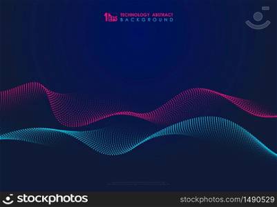 Abstract technology particles wavy design 3D movement of sound dynamic background. Decorate for ad, poster, template, copy space of text, artwork, presentation. illustration vector eps10