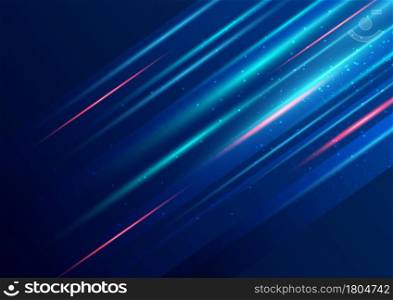 Abstract technology red and blue geometric overlapping hi speed line movement design background with copy space for text. Vector illustration