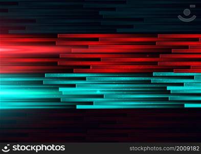 Abstract technology red and blue geometric overlapping hi speed line movement design background. Vector illustration