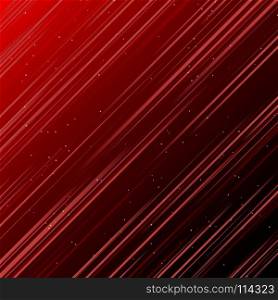 Abstract technology red laser rays light and lighting effects diagonally on dark background. Vector illustration