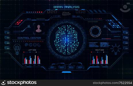 Abstract Technology Science Concept, Brain Circuit, HUD Interface Elements of Medicine Analysis - Illustration Vector. Abstract Technology Science Concept, Brain Circuit, HUD Interface Elements