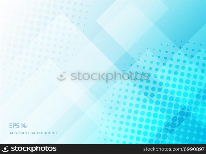 Abstract technology squares overlapping with halftone blue background. Vector illustration