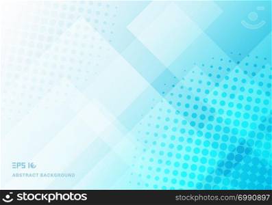 Abstract technology squares overlapping with halftone blue background. Vector illustration