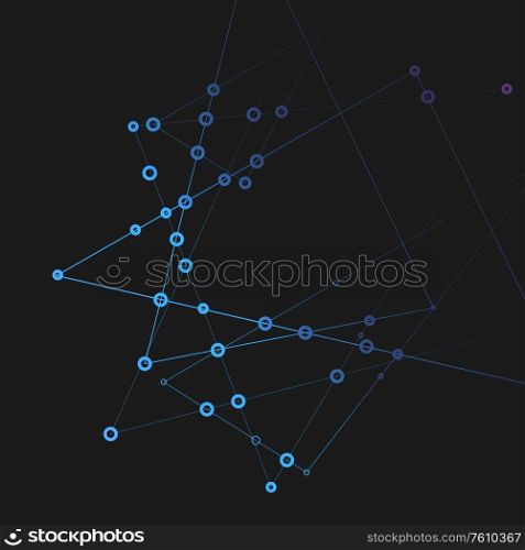 Abstract technology structure. Dark network background with connecting circle and lines.. Abstract technology structure. Dark network background with connecting circle and lines