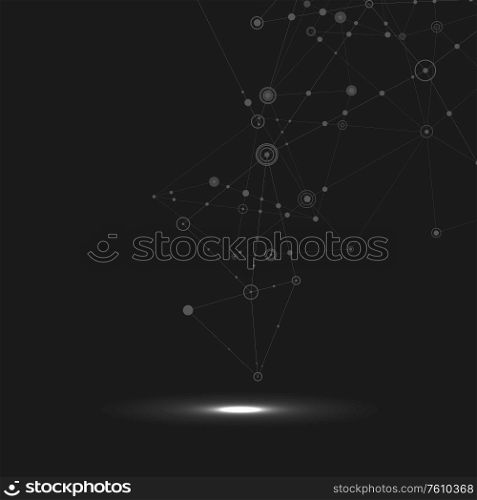Abstract technology structure. Dark network background with connecting circle and lines.. Abstract technology structure. Dark network background with connecting circle and lines