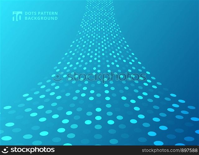 Abstract technology style dots neon pattern curve perspective on blue background. Vector illustration
