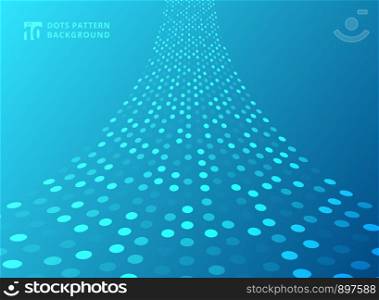Abstract technology style dots neon pattern curve perspective on blue background. Vector illustration