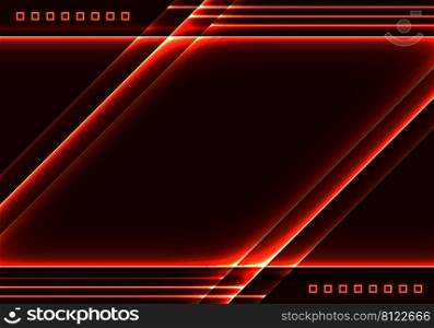 Abstract technology template red glowing laser lines with squares elements on black background. Vector illustration