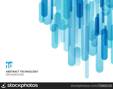 Abstract technology vertical overlapping geometric rounded shape blue color on white background with copy space. Vector graphic illustration