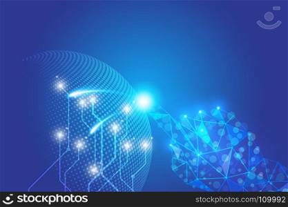 abstract technology with click hand wireframe and halftone dots blue background,network,line,vector design