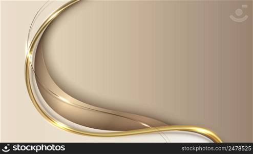Abstract template 3D elegant golden wave shape with shiny gold line sparkling lighting on cream background luxury style. Vector illustration