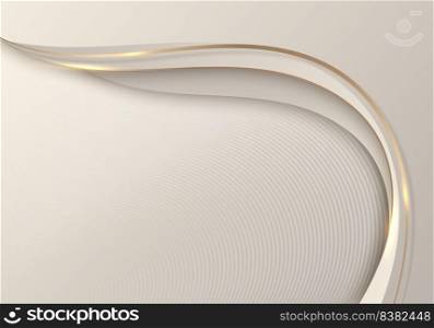 Abstract template 3D elegant golden wave shape with shiny gold line sparkling lighting and glitter on cream background luxury style. Vector illustration