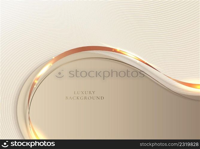 Abstract template 3D elegant golden wave shape with shiny gold ribbon line sparkling lighting on cream background luxury style. Vector illustration