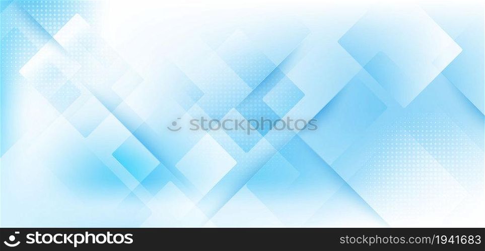 Abstract template background white and bright blue squares overlapping with halftone and texture. You can use for ad, poster, template, business presentation. Vector illustration