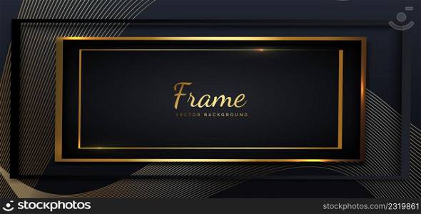 Abstract template black and grey geometric curved with golden line layer on black background. Luxury style. Frame background. Vector illustration