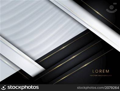 Abstract template black and grey geometric oblique with golden line layer on black background. Luxury style. Vector illustration