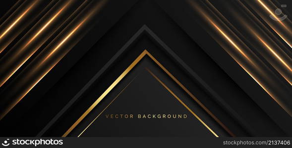 Abstract template black and grey geometric oblique with golden line layer on black background. Luxury style. Frame background. Vector illustration