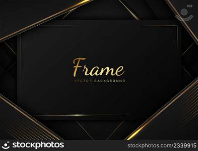 Abstract template black and grey geometric oblique with golden line layer on black background. Luxury style. Frame background. Vector illustration