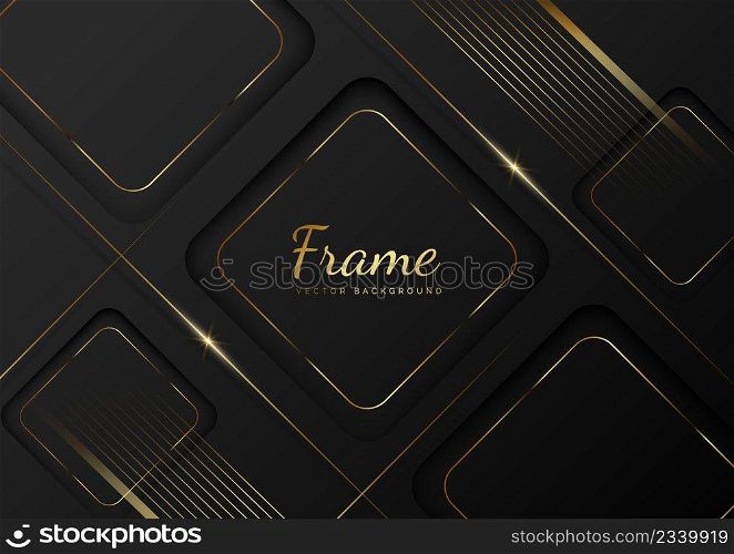 Abstract template black and grey geometric oblique with golden line layer on black background. Luxury style. Frame background. Vector illustration