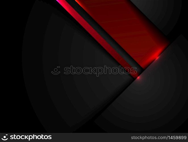 Abstract template black and red geometric overlapping with shadow and lighting effect on dark background technology style. Vector illustration