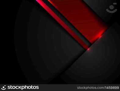 Abstract template black and red geometric overlapping with shadow and lighting effect on dark background technology style. Vector illustration