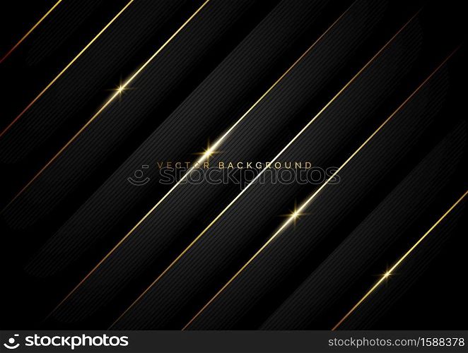 Abstract template black geometric diagonal background with golden line. Luxury style. Vector illustration