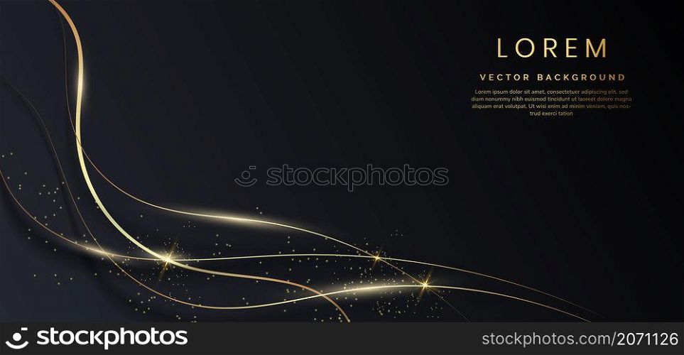 Abstract template black luxury background 3d overlapping with gold lines curve sparking. Luxury style. Vector illustration