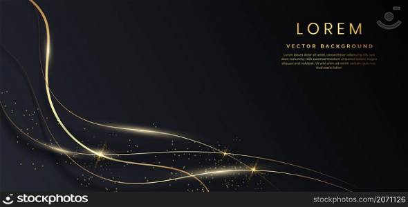 Abstract template black luxury background 3d overlapping with gold lines curve sparking. Luxury style. Vector illustration