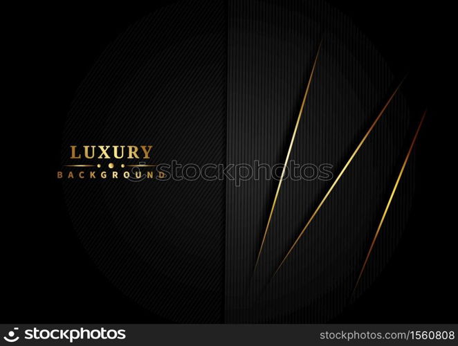 Abstract template black metal and gray gradient layer and shadow with Golden oblique line background. Luxury style. Vector illustration