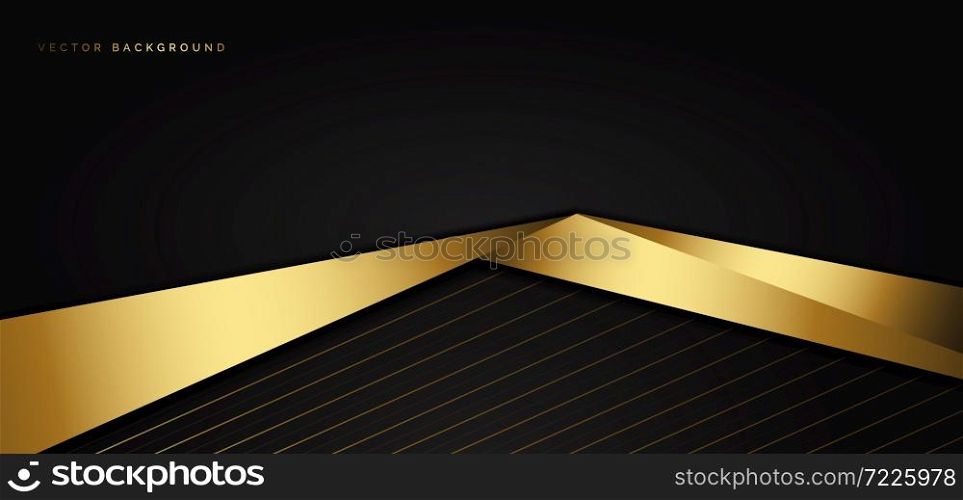 Abstract template black triangle background with striped lines golden with copy space for text. Luxury style. Vector illustration