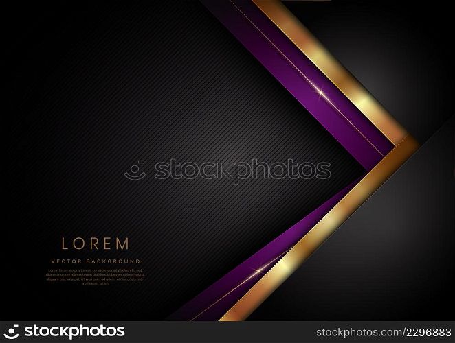 Abstract template black, violet and gold geometric diagonal on black background with golden line. Luxury style. Vector illustration