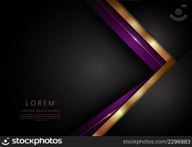 Abstract template black, violet and gold geometric diagonal on black background with golden line. Luxury style. Vector illustration