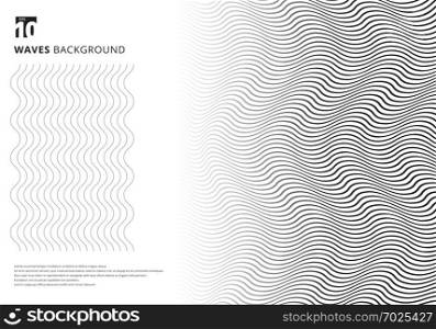 Abstract template black wavy stripes curved ripple lines texture on white background with copy space. Modern trendy 3D curves. Vector illustration