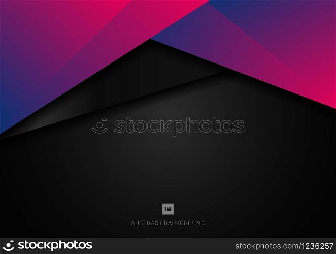 Abstract template blue and pink vibrant color geometric triangle overlap layer on black background. Vector illustration