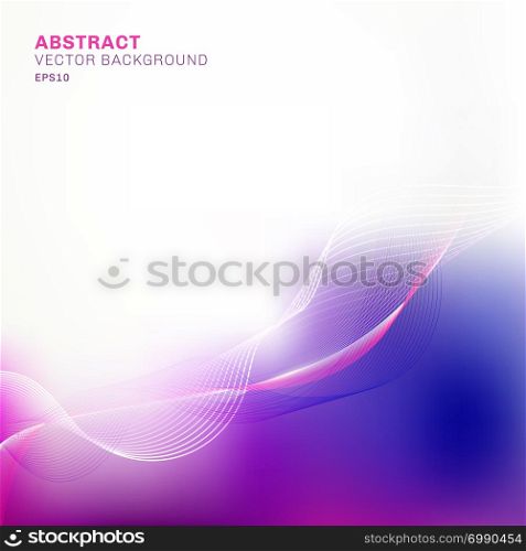 Abstract template blue and purple blurred background with lines wave pattern with copy space. Vector illustrati