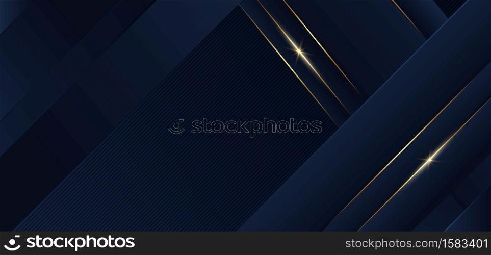 Abstract template blue geometric diagonal background with golden line. Luxury style. Vector illustration