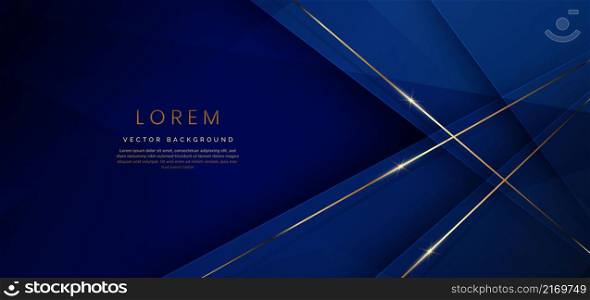 Abstract template blue geometric diagonal background with golden line. Luxury style. Vector illustration