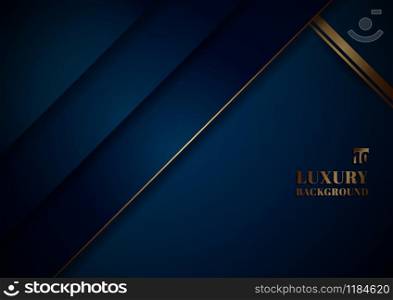 Abstract template blue geometric diagonal with golden border on black background space for your text. Luxury style. Vector illustration