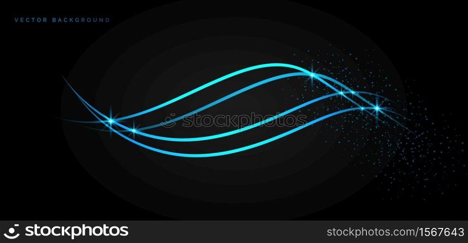Abstract template blue line light wave on black background. Technology futuristic style. Vector illustration