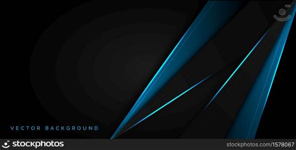 Abstract template blue metallic overlap with blue light modern technology style on black background. Vector illustration