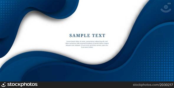 Abstract template blue wavy curve shape design on white background with copy space for text. Minimal style. Vector illustration