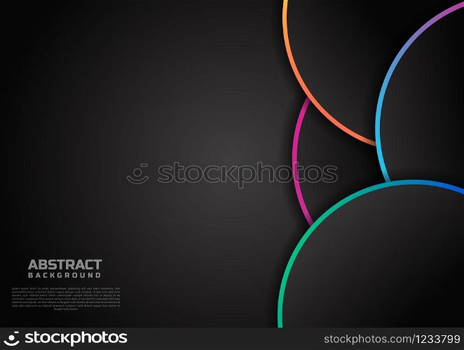 Abstract template circle geometric overlap with vibrant color border on black background use space for text, ad., flyer. Vector illustration