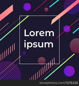 Abstract template colorful geometric pattern made of various lines diagonal rounded shapes with white frame border background. Vector illustration
