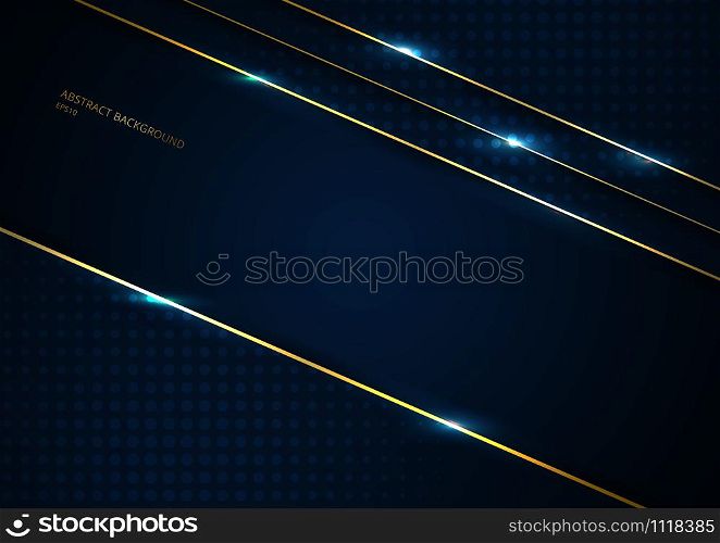 Abstract template dark blue background geometric triangle shape with gold lines stripe with space for your text. luxury premium concept. Vector illustration