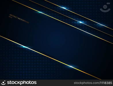 Abstract template dark blue background geometric triangle shape with gold lines stripe with space for your text. luxury premium concept. Vector illustration