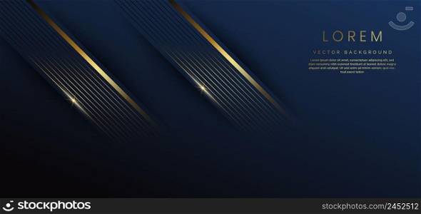 Abstract template dark blue geometric diagonal with golden line layer on dark blue background. Luxury style. Vector illustration