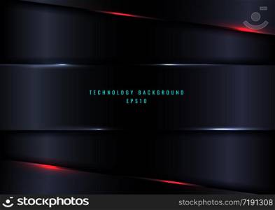 Abstract template dark blue geometric header with red lighting effect background and space for your text. Technology futuristic concept. Vector illustration