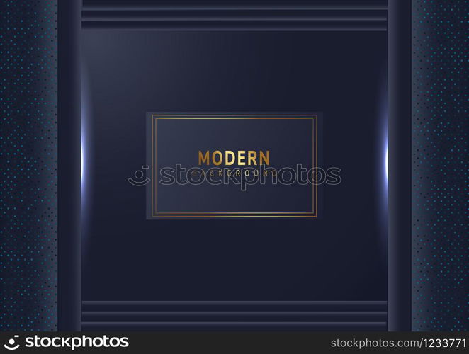 Abstract template dark blue luxury premium background with luxury square pattern and lighting lines.