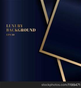 Abstract template dark blue luxury premium background with triangles shape and gold border. Vector illustration